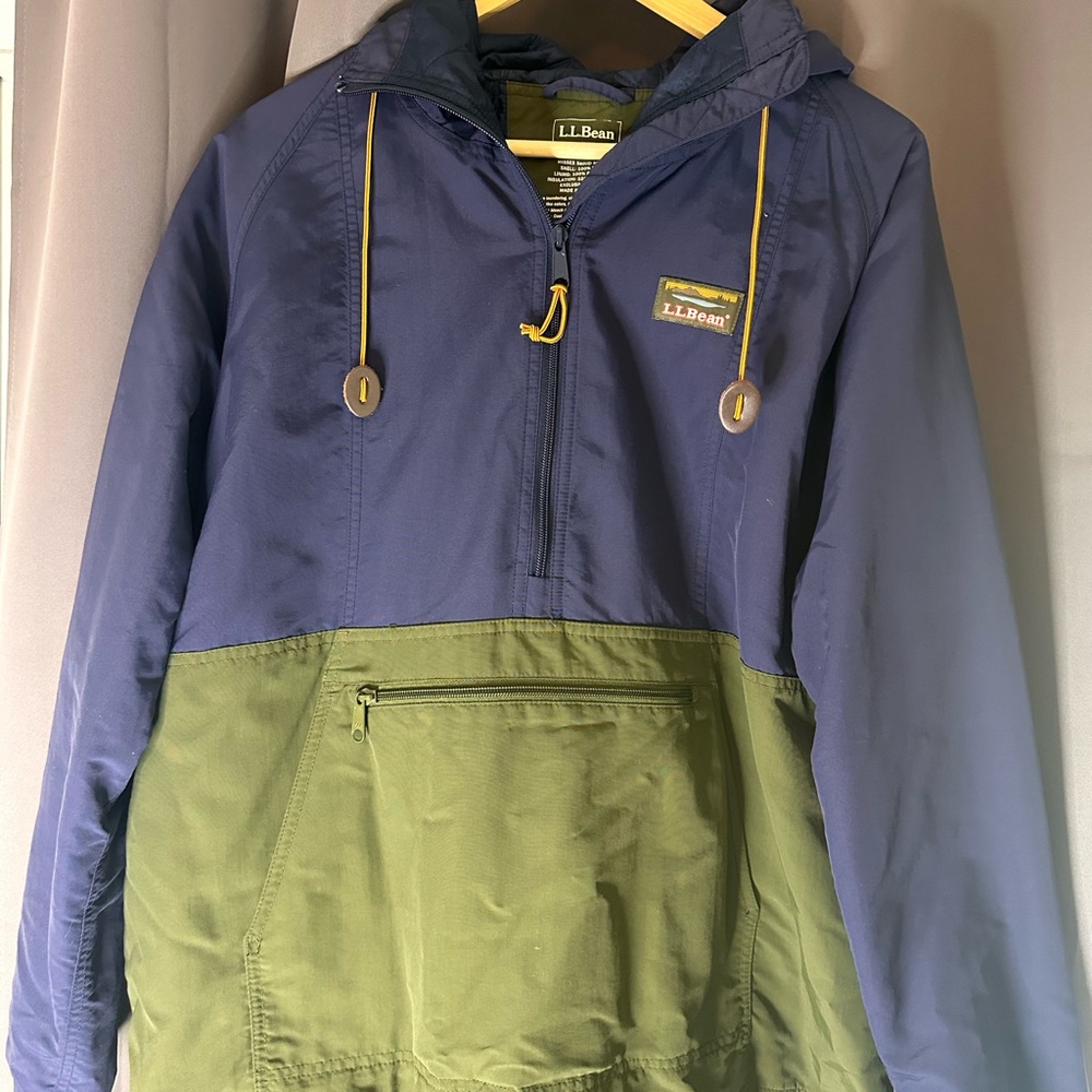 L.L.Bean Mountain Classic Anorak Jacket Womens XL Regular Blue Green Hooded (A)